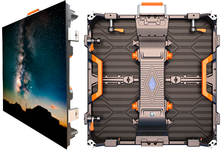 LED-Displaymodul mit 50 × 50 cm, Vorder- und Rückseite.